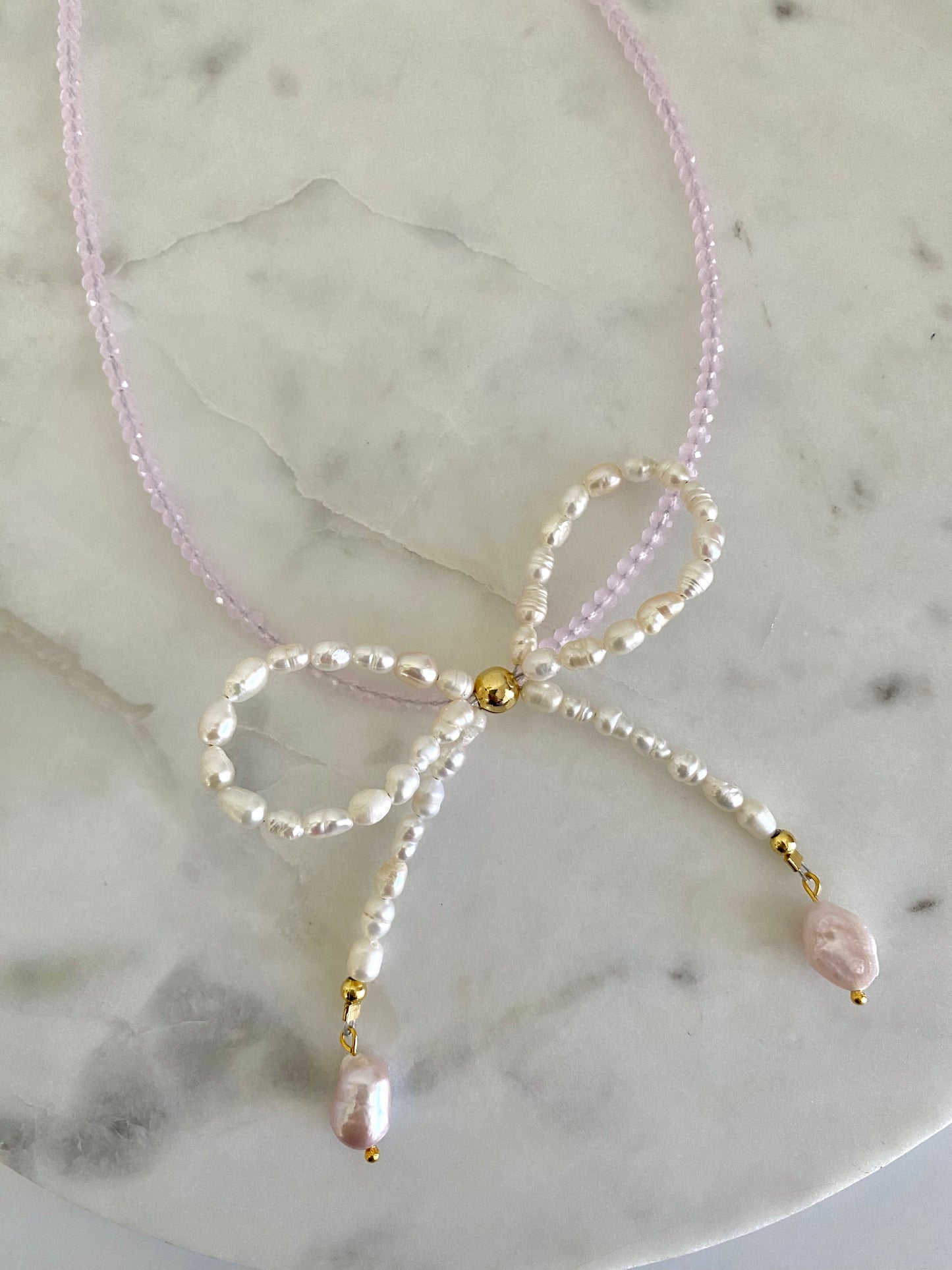 Pink Pearly Bow Necklace