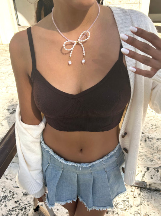 Pink Pearly Bow Necklace