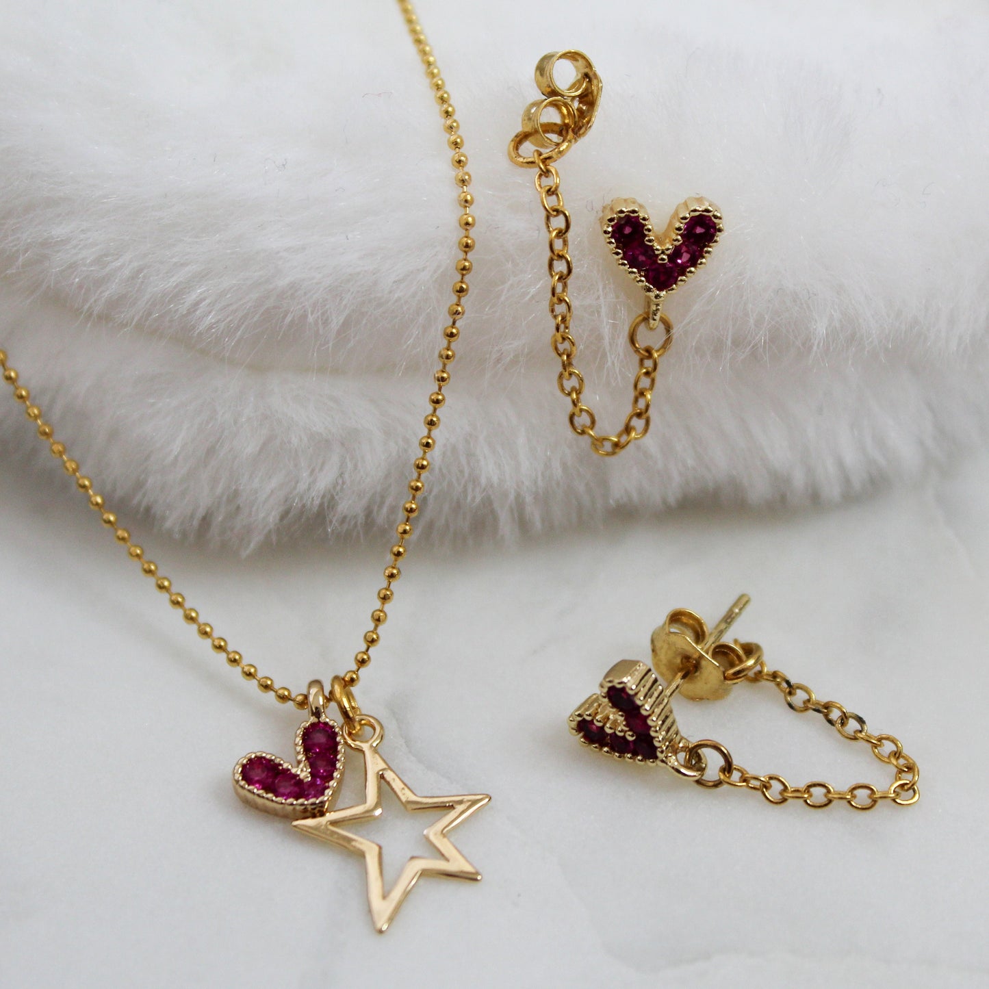 Heart Set | Heart Drop Earrings | Dainty Heart Necklace
