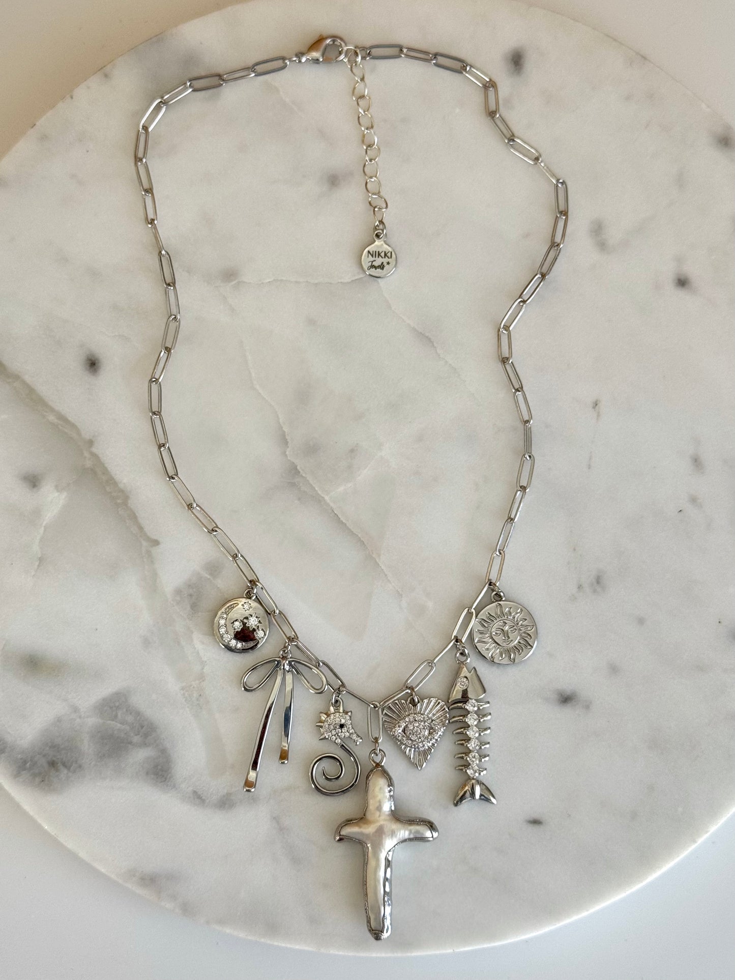 Silver Chunky Bits Charm Necklace