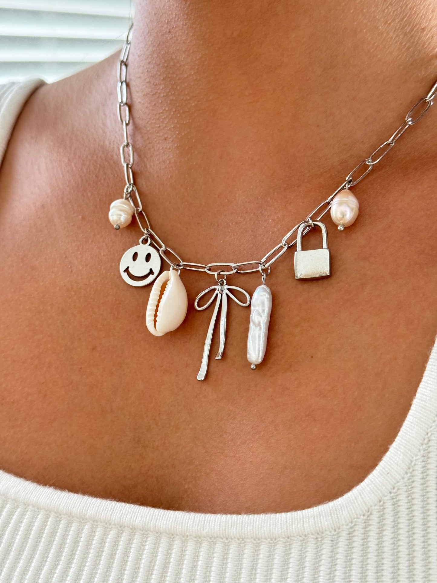 Silver Pearly Charm Necklace