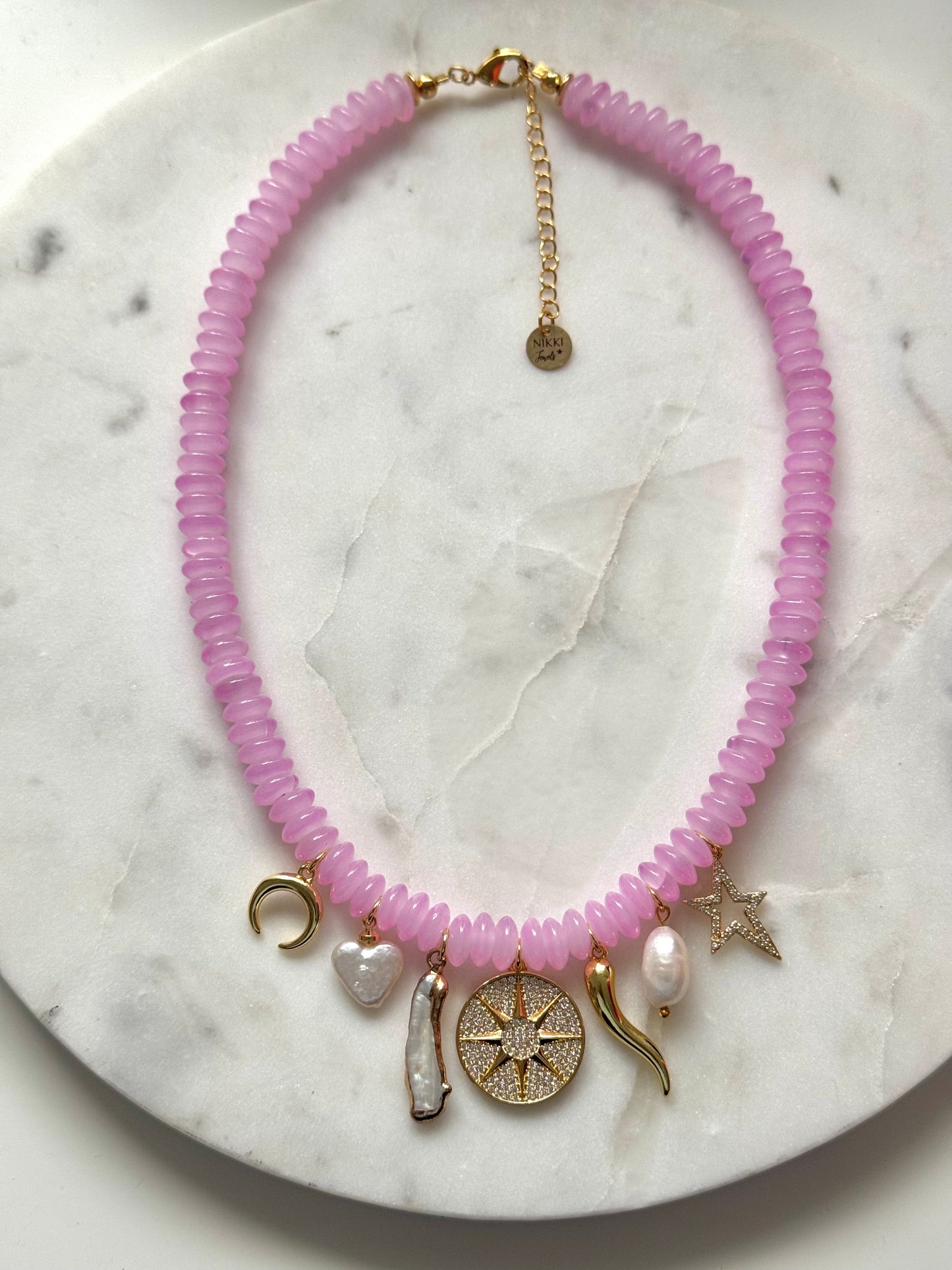 Pink Gems Charm Necklace