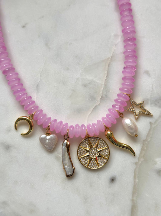 Pink Gems Charm Necklace