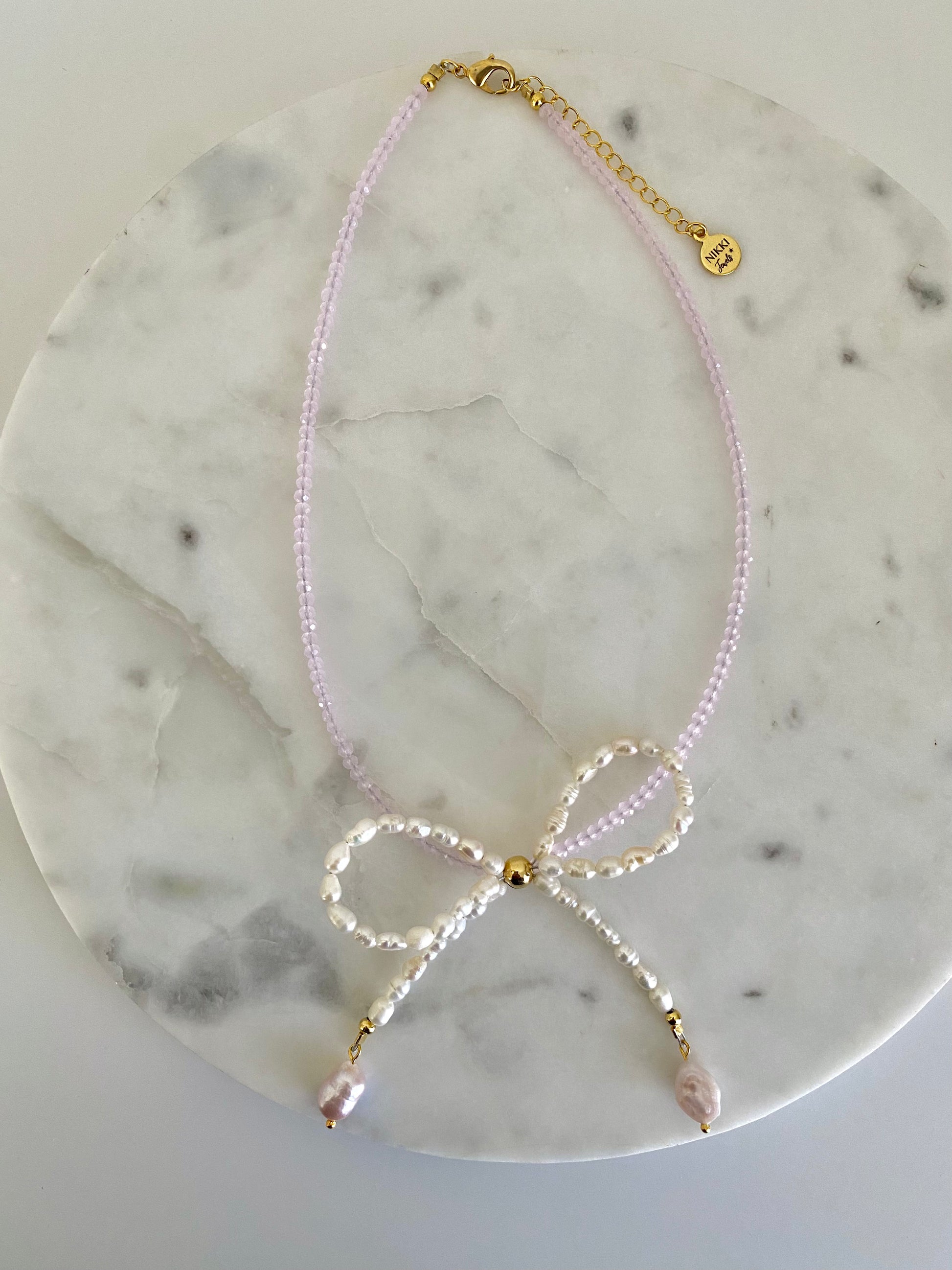 Pink Pearly Bow Necklace Nikki Jewels